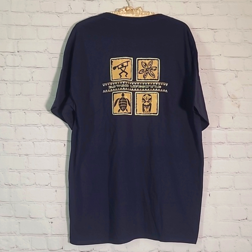 Y2K Hanes Heavyweight Hawaii Islands Graphic Print Black Tee Tshirt Mens Size XL